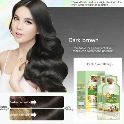 Plant Bubble Hair Dye Shampoo bottle with herbal ingredients – natural hair color and gray coverage.