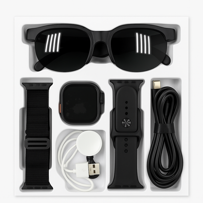 RM43 Smart Combo Set – Smartwatch + Sunglasses + Accessories (6-in-1 Kit)