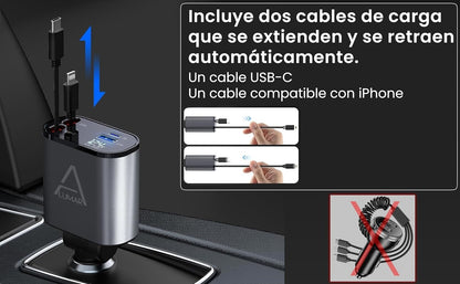 4 Fast Charging Ports with 80cm Retractable Cables